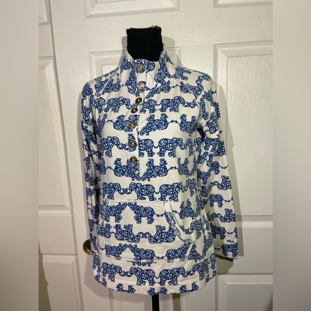 Lilly Pulitzer Captain Popover Pack Your Trunk Blue Elephant Small EUC